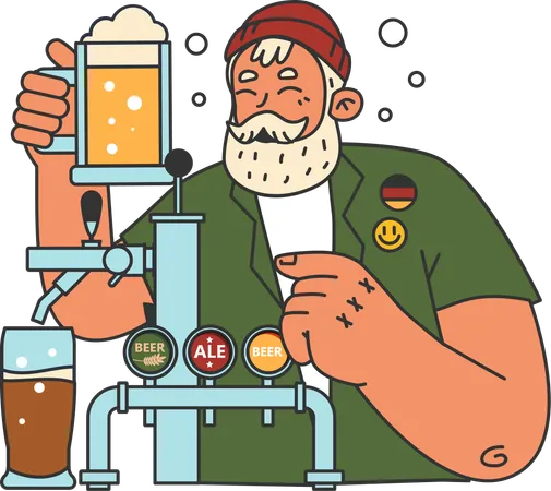 Beard man making beer  Illustration