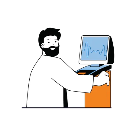 Beard man operating scanning machine  Illustration