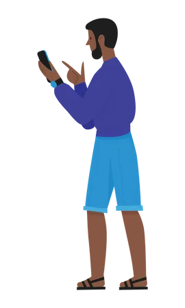 Beard man pointing at mobile  Illustration