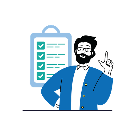 Beard man presenting online survey form  Illustration