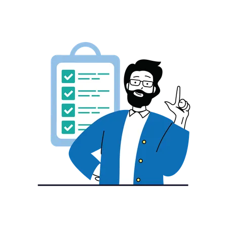 Beard man presenting online survey form  Illustration