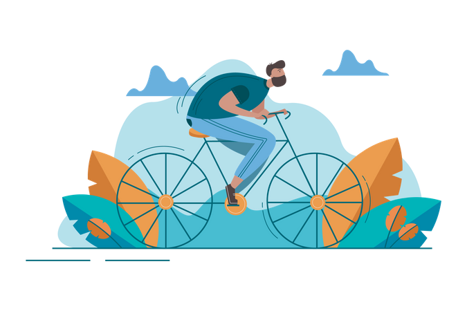 Beard man riding cycle  Illustration