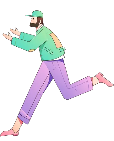 Beard man running while showing something  Illustration