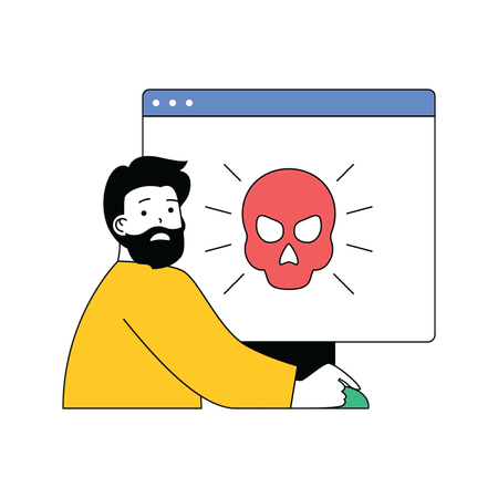 Beard man scared of virus attack  Illustration