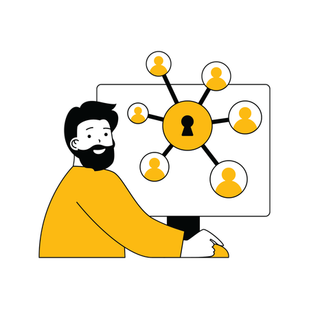 Beard man showing connected people on network  Illustration