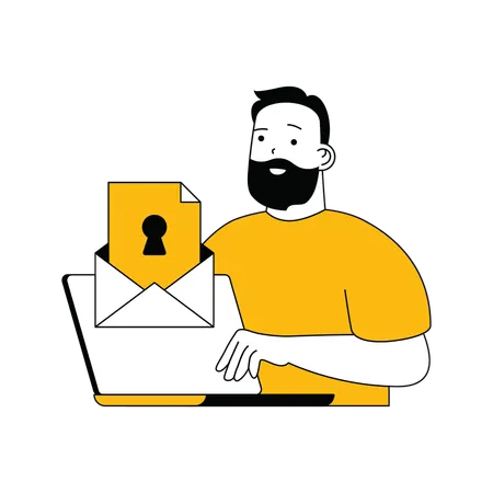 Beard man showing mail protection  Illustration