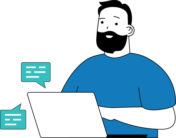Beard man showing online conversation  Illustration