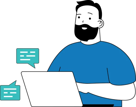 Beard man showing online conversation  Illustration
