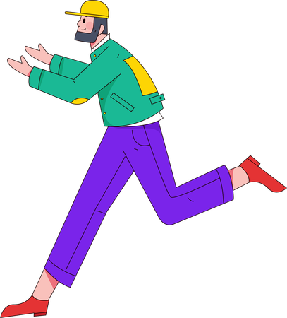 Beard man showing something while running  Illustration
