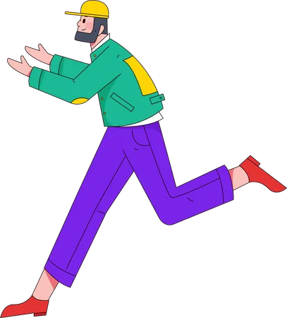 Beard man showing something while running  Illustration