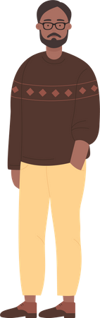 Beard man standing confidently  Illustration