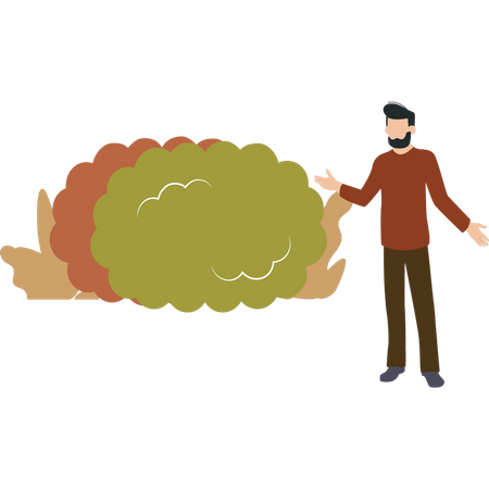 Beard man standing with brain  Illustration