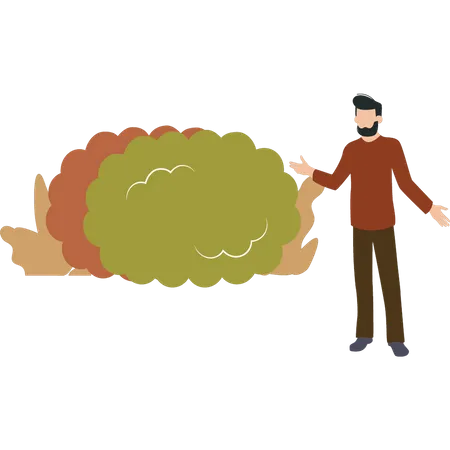 Beard man standing with brain  Illustration