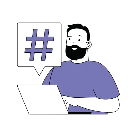 Beard man typing hashtag  Illustration