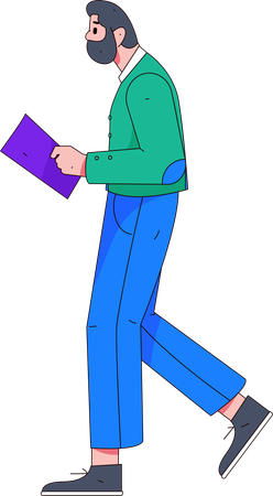 Beard man walking with business report  Illustration