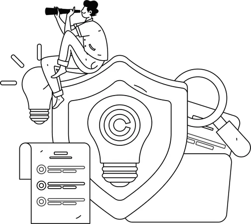 Beard man watching copyright enforcement  Illustration
