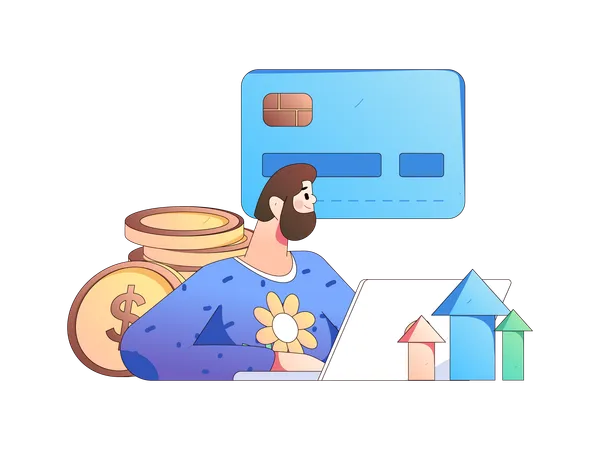 Beard man working on financial growth  Illustration