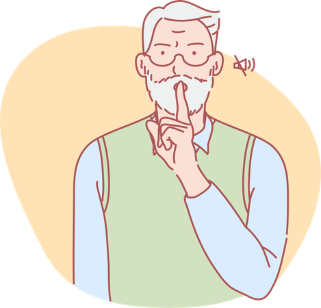 Beard old man saying keep silent  イラスト