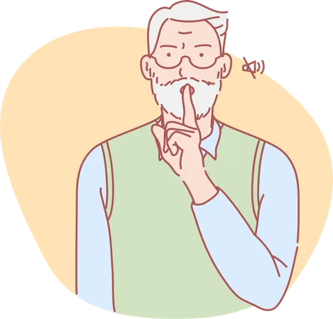 Beard old man saying keep silent  Illustration