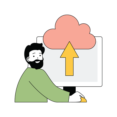 Beard professional man uploading files to the cloud network  Illustration