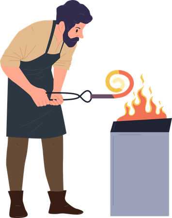 Bearded blacksmith ancient worker forging iron  Illustration