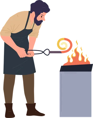 Bearded blacksmith ancient worker forging iron  Illustration