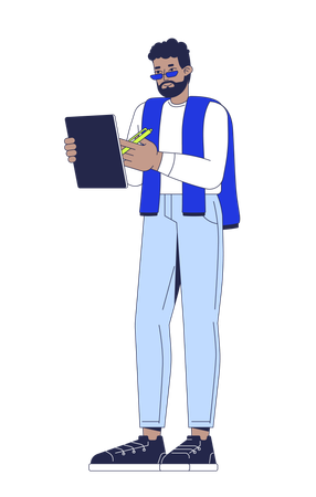 Bearded casual black man holding digital tablet and stylus  Illustration