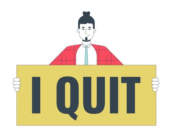 Bearded Caucasian man holding sign i quit  Illustration