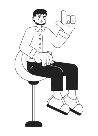 Bearded caucasian man sitting on swivel bar stool  Illustration
