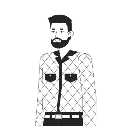 Bearded Caucasian Man Standing Black And White 2 D Line Cartoon Character Adult European Guy Relaxed Posing Isolated Vector Outline Person Office Worker In Casual Monochromatic Flat Spot Illustration Illustration