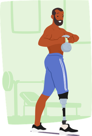 Bearded Disabled Man With Prosthetic Leg Engaged In Weight Lifting Inside Gym  Illustration