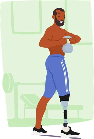 Bearded Disabled Man With Prosthetic Leg Engaged In Weight Lifting Inside Gym  Illustration