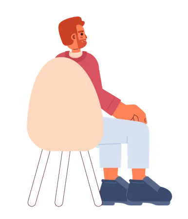 Bearded european man sitting in chair back view  Illustration