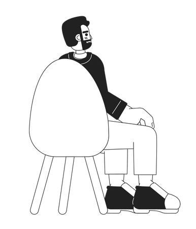Bearded european man sitting in chair back view  イラスト