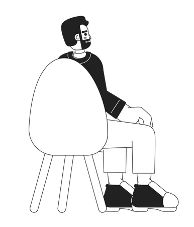 Bearded European Man Sitting In Chair Back View Black And White 2 D Cartoon Character Caucasian Guy Entrepreneur Isolated Vector Outline Person Seminar Attendee Monochromatic Flat Spot Illustration Illustration