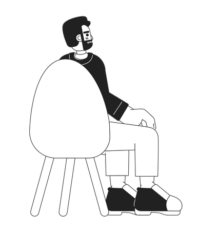 Bearded european man sitting in chair back view  Illustration