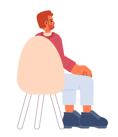 Bearded european man sitting in chair back view  Illustration