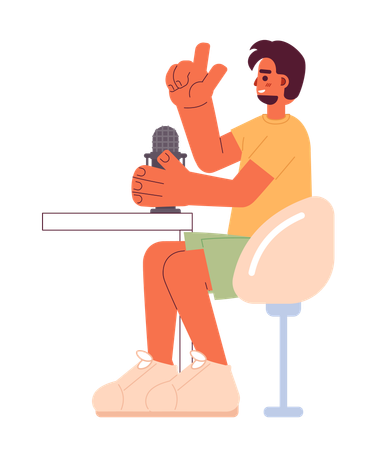 Bearded hispanic man speaking into mic podcast  Illustration
