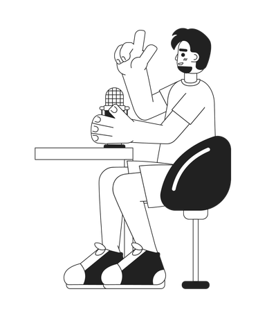 Bearded hispanic man speaking into mic podcast  Illustration