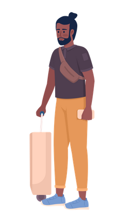 Bearded male tourist with luggage and ticket Illustration