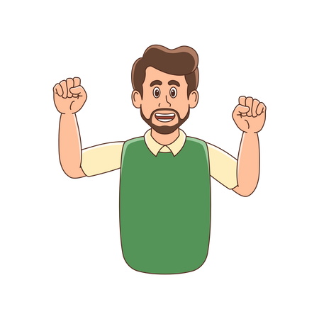 Bearded man cheering gesture  Illustration