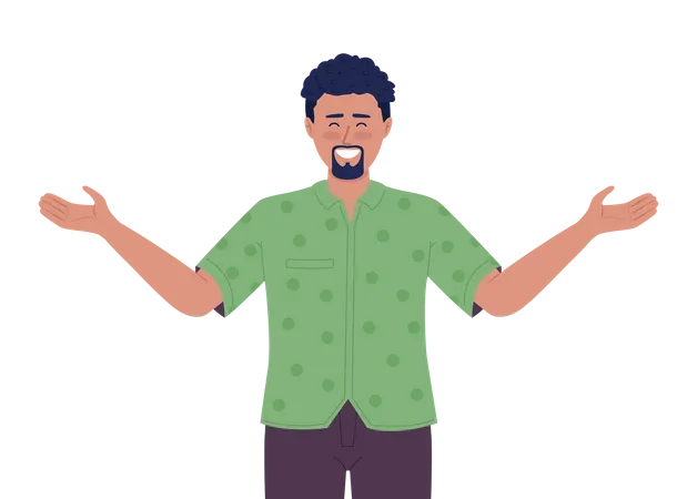 Bearded man greeting with wide open arms  Illustration