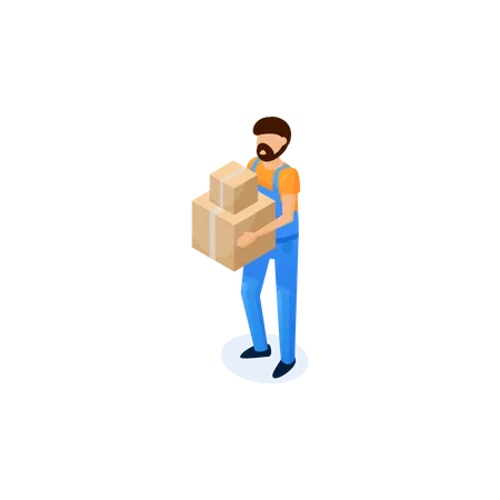 Bearded man holding boxes Illustration