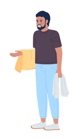 Bearded man holding wet clean towels Illustration