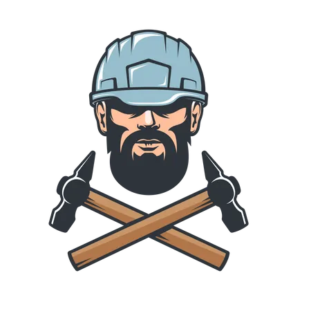 Bearded man in helmet Illustration