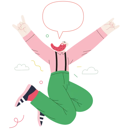 Bearded man jumping out of joy Illustration