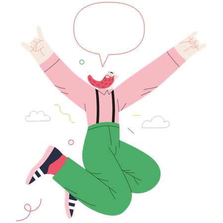 Bearded man jumping out of joy  Illustration