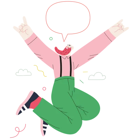 Bearded man jumping out of joy  Illustration