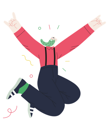 Bearded man jumping out of joy  Illustration