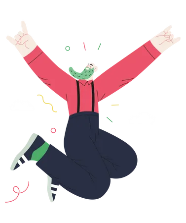 Bearded man jumping out of joy  Illustration